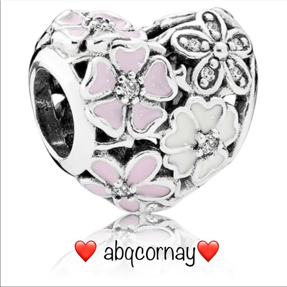 EUC Pandora 791825ENMX Silver Poetic Blooms Heart Flower Charm w/ Enamel & CZ - Picture 1 of 11